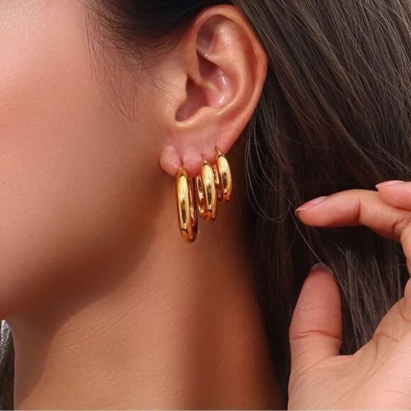 Wide Gold Plated Hoop Earrings - Picture 5 of 5